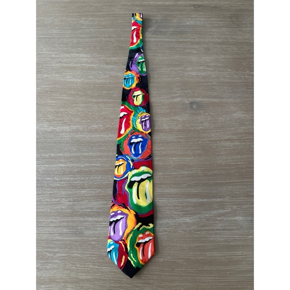 RM STYLE Vintage “Painted Tongues” Rolling Stones Silk Tie - Picture 2 of 6
